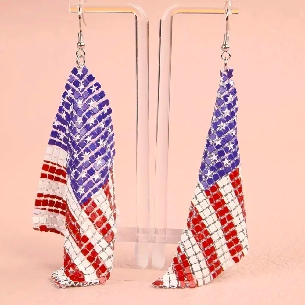 US Flag Mesh Metal Earrings